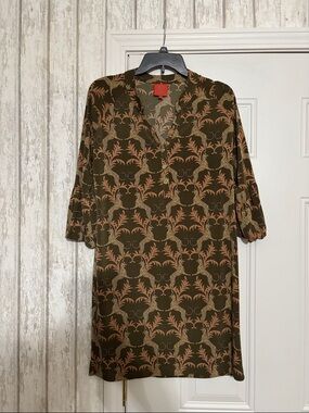 Olive Green & Tan Printed Shift Dress